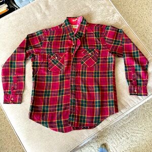 Vintage Plaid Flannel Shirt - Red and Green